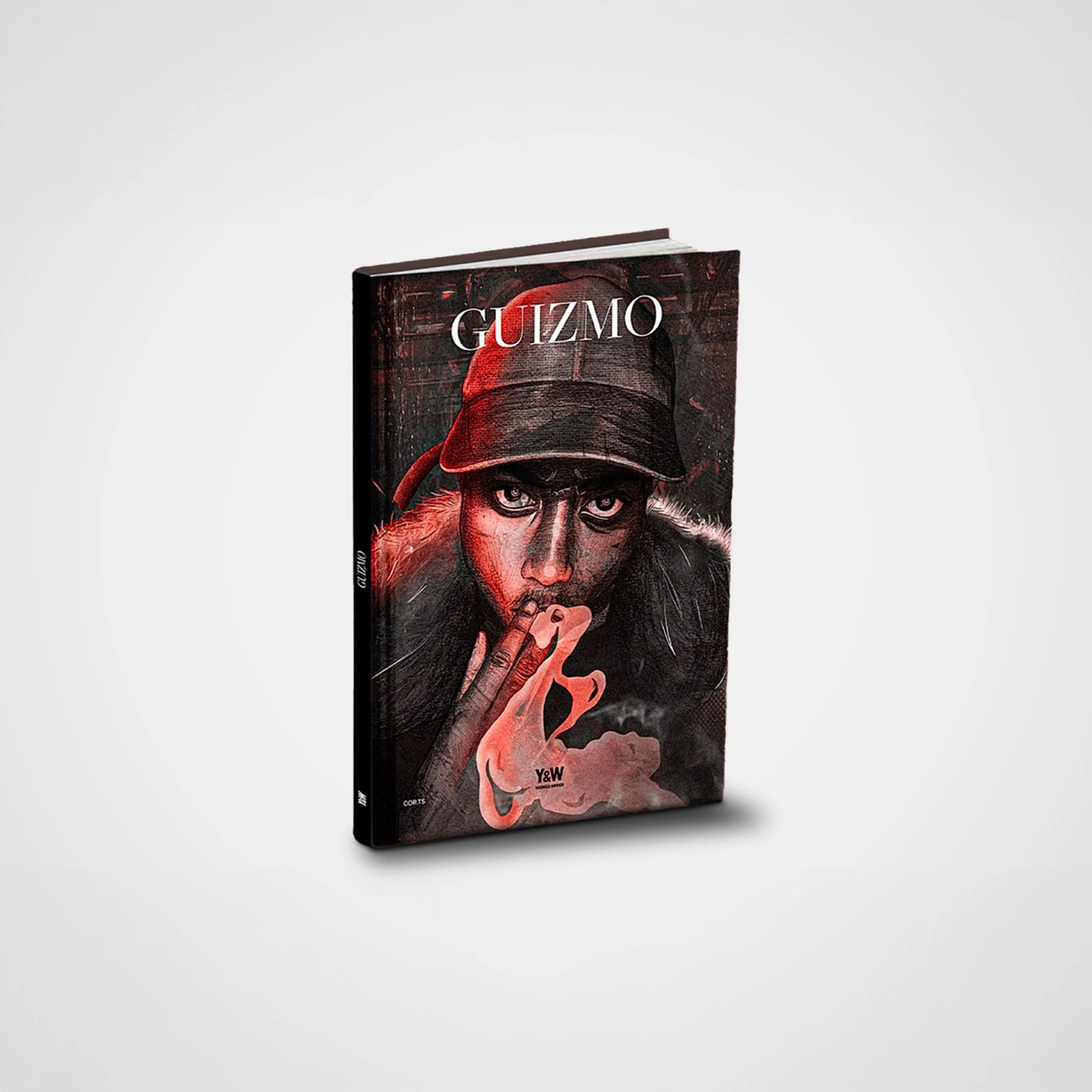 Couverture de livre avec une femme portant une casquette, regard intense, fumant une cigarette, ambiance sombre et mystérieuse, titre 'GUIZMO' en haut.