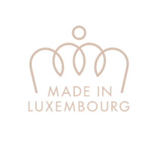 Logo avec une couronne stylisée et le texte 'Made in Luxembourg' en dessous.