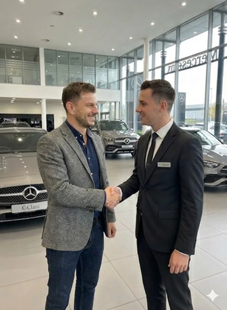 Un homme en costume noir et lunettes parle au téléphone dans un bureau moderne avec de grandes fenêtres.