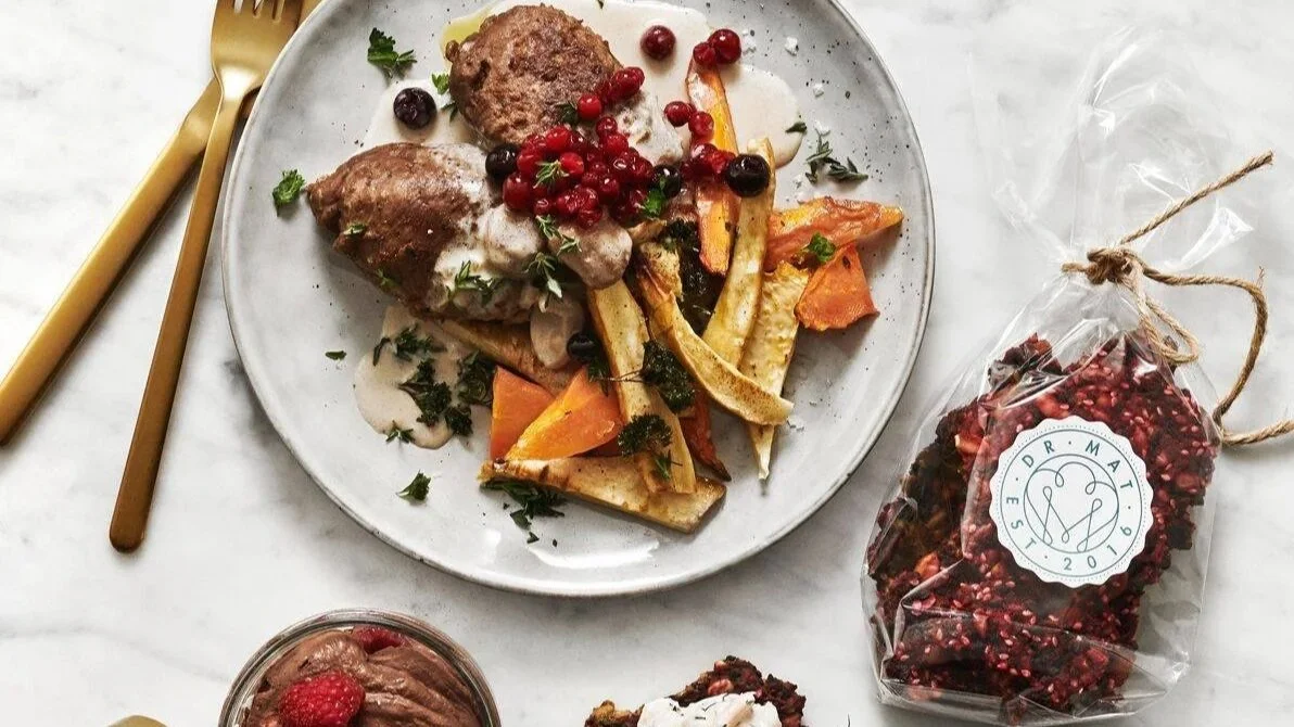 Hälsosam middagskasse från Dr Mat med färdiglagad måltid och fermenterade grönsaker