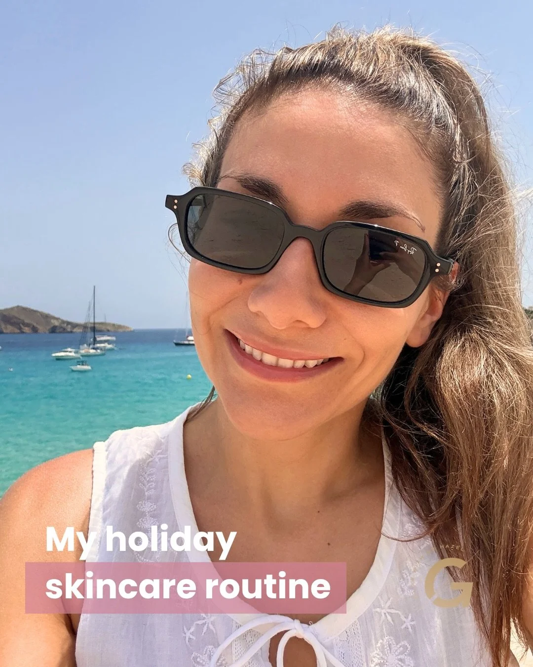 A few snaps from my holiday skincare routine ☀️
At home, I usually use glycolic acid two or three times a week as well as tretinoin but while I&rsquo;ve been away, I&rsquo;ve held off both.
Even with careful SPF reapplication, long days at the beach,