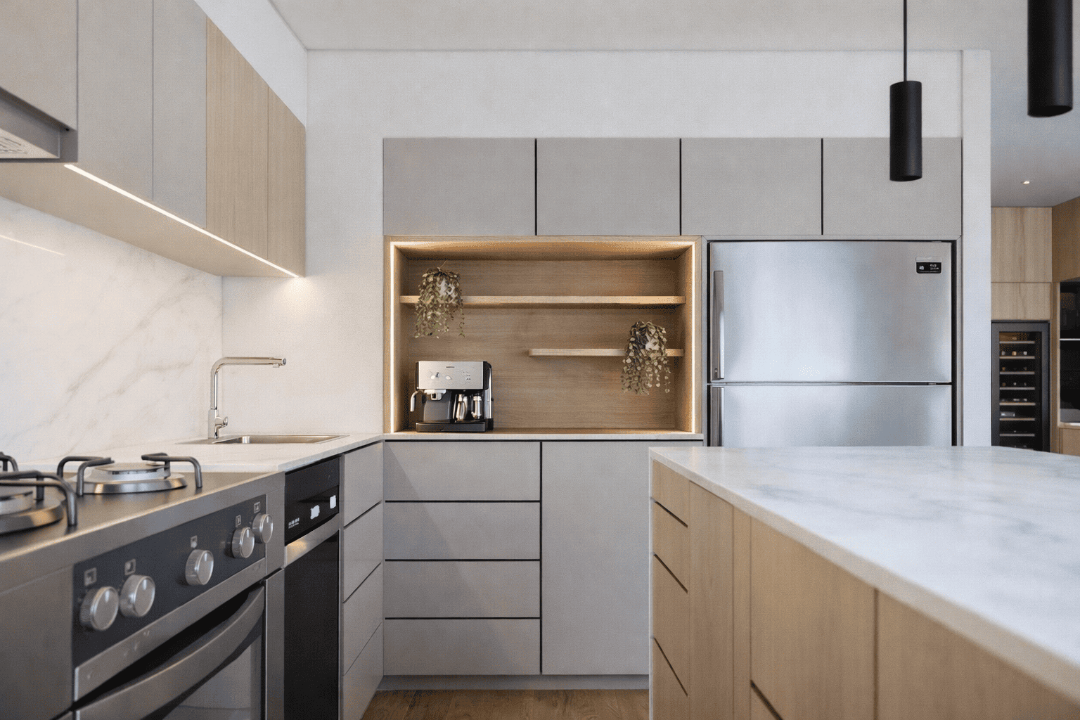 Modern kitchen with stainless steel accents.png