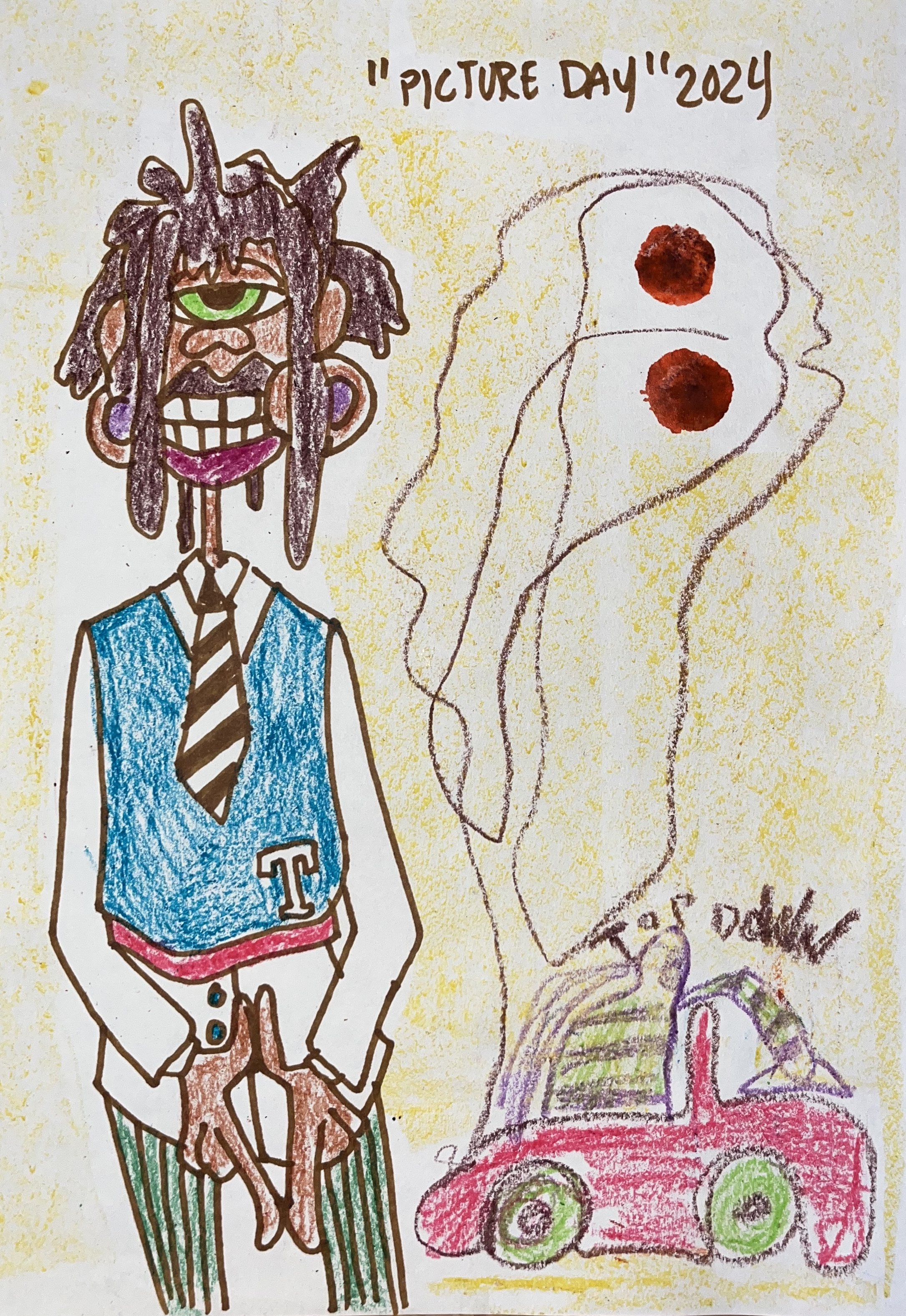 "picture day" 2024 / color pencils and crayon on paper / a4 / 1000 NOK