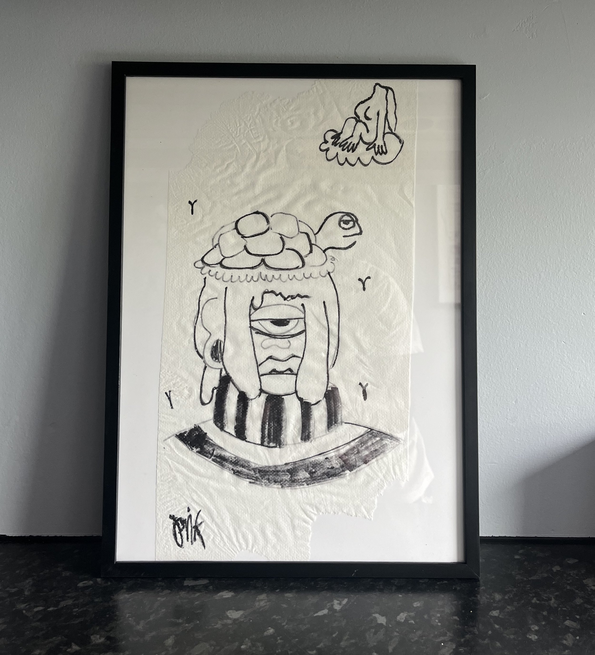 "timeless rhyming" 2025 / marker on napkin / a3 frame / 4900 NOK