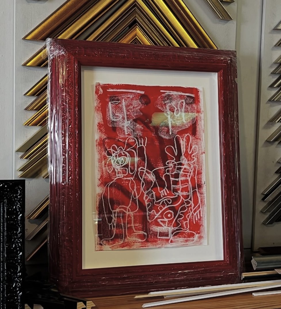 "Tiny Dancers" 2023 / acrylic and oil stick on a3 paper / ? x ? cm frame / 13000 NOK
