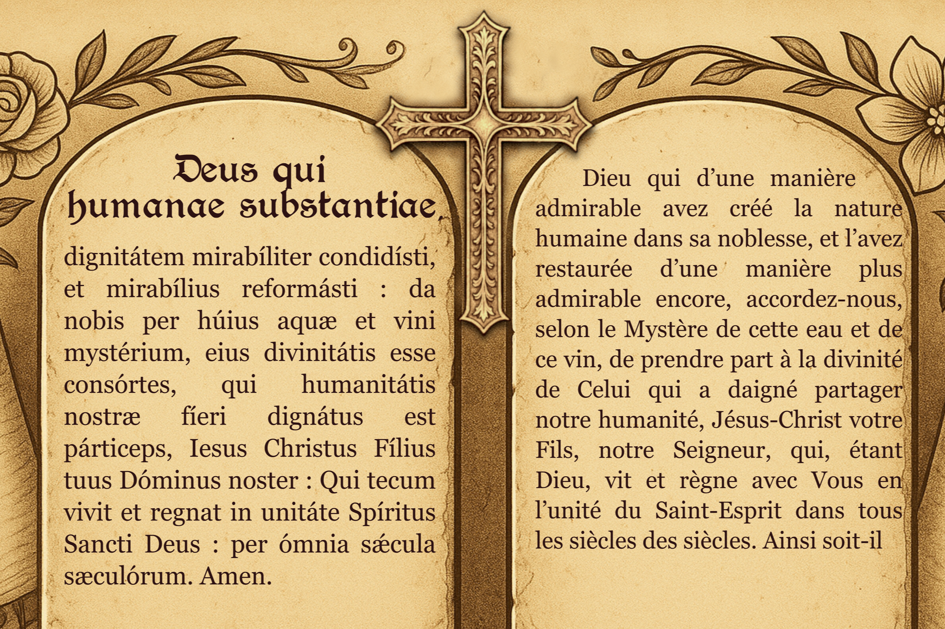 Prière “Deus qui humanae substantiae” du mélange de l’eau avec le vin.