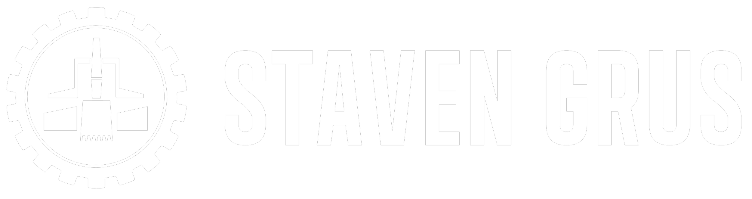 Logo med teksten "Staven Grus" og et grafisk tannhjul design.