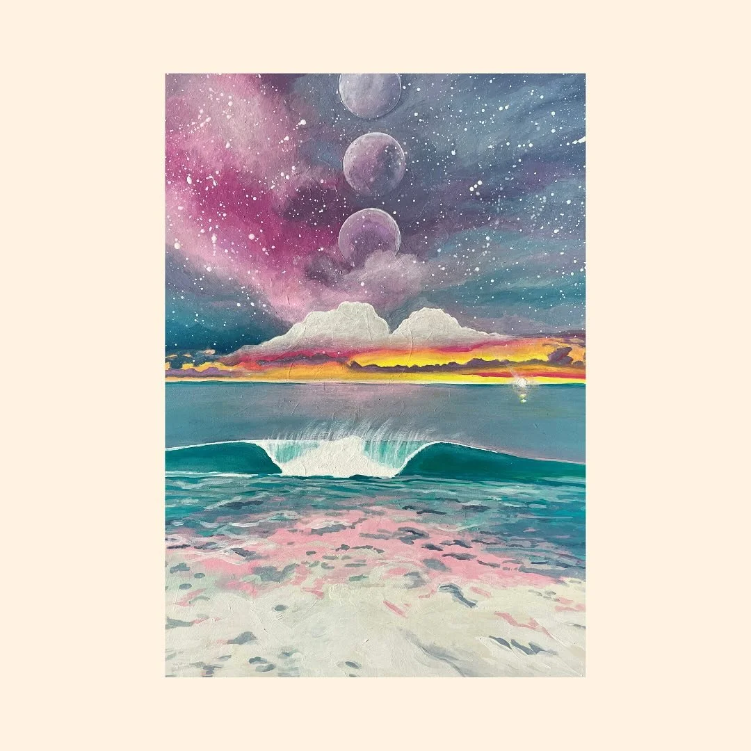 Magic expressed in waveform. 

#surfart #oceanart #paintingwaves #acrylicpainting #theuniverse #galaxypainting #magic #surfing #surfinglife