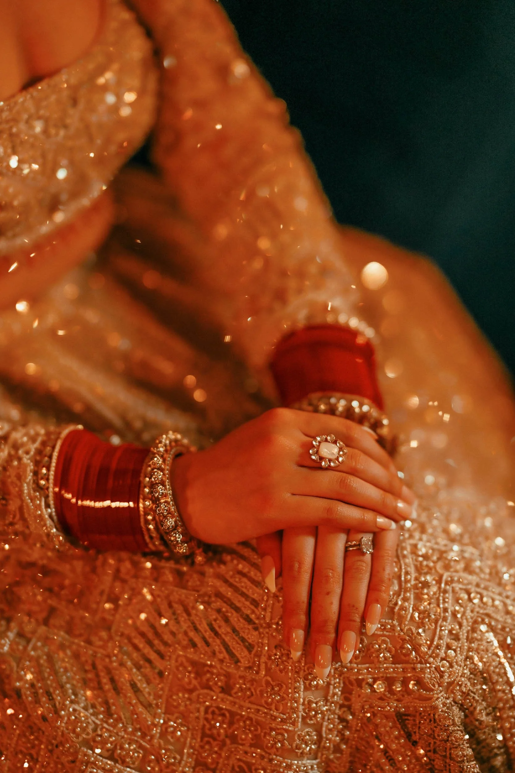 Luxurious traditional Indian bridal gown detail captured by Studio Aelina