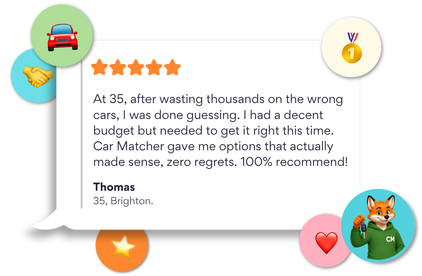 Thomas, a happy Car Matcher customer, sharing his positive car matching experience
