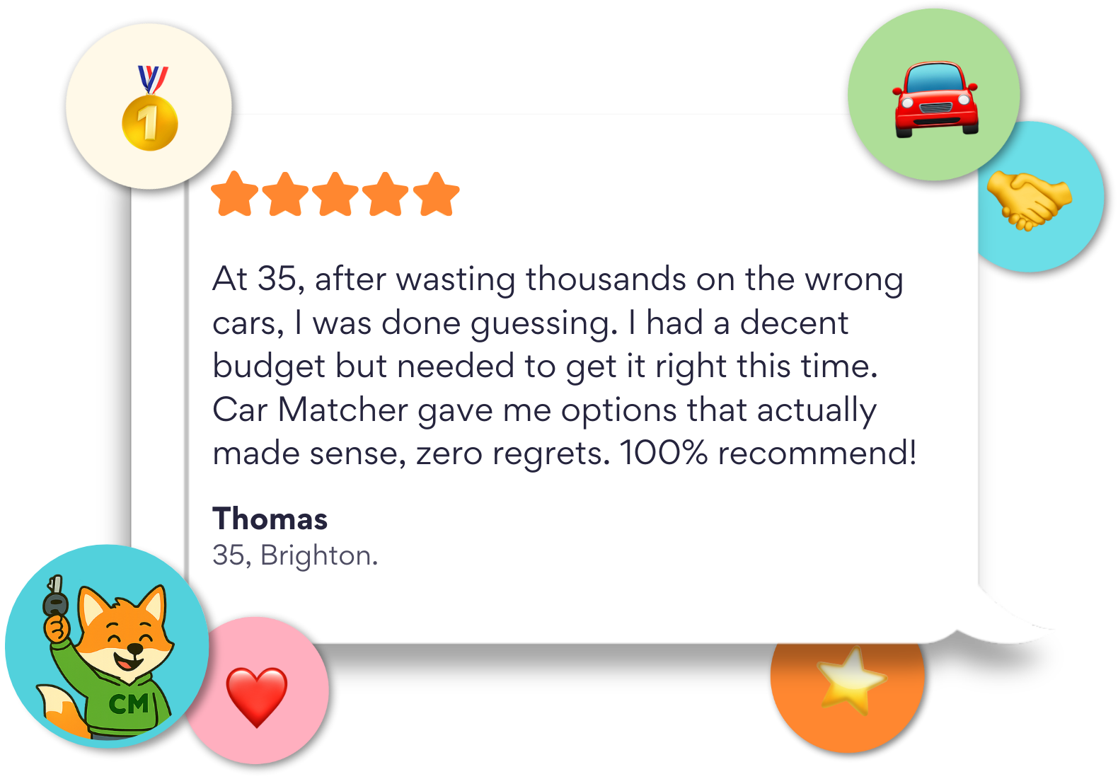Thomas, a happy Car Matcher customer, sharing his positive car matching experience