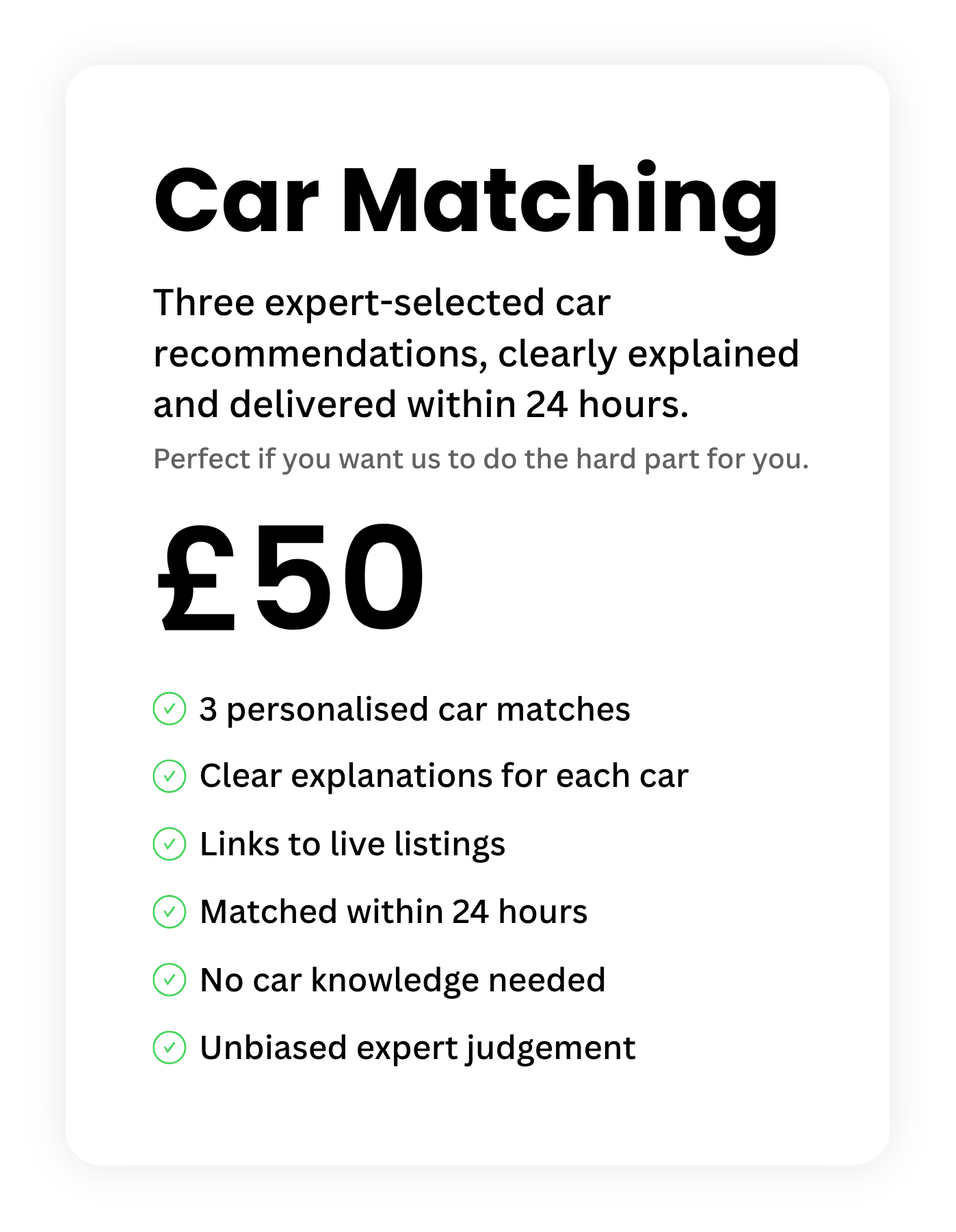 Car Matching pricing card