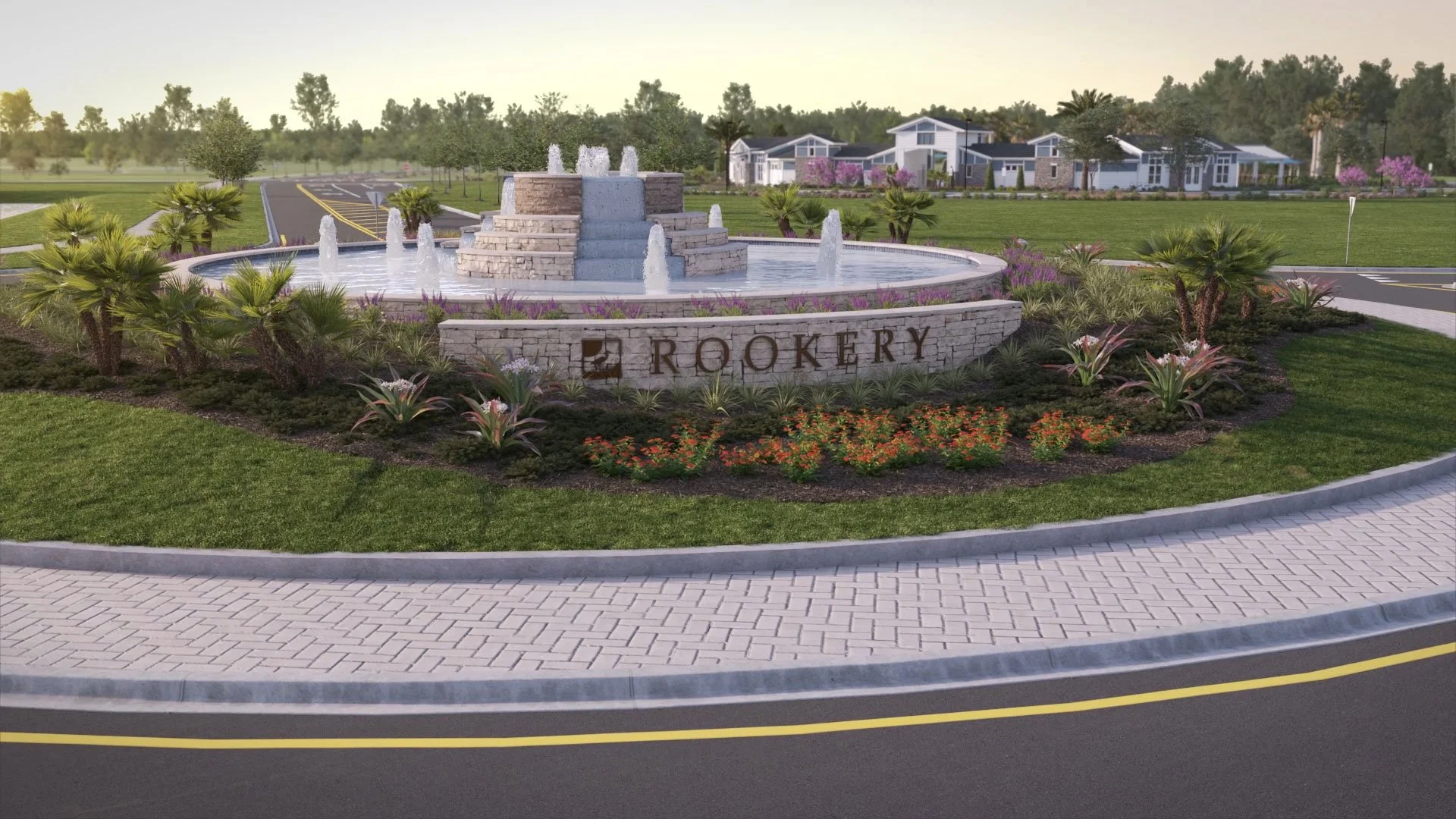 The Rookery entrance monument and fountain in Green Cove Springs, Florida