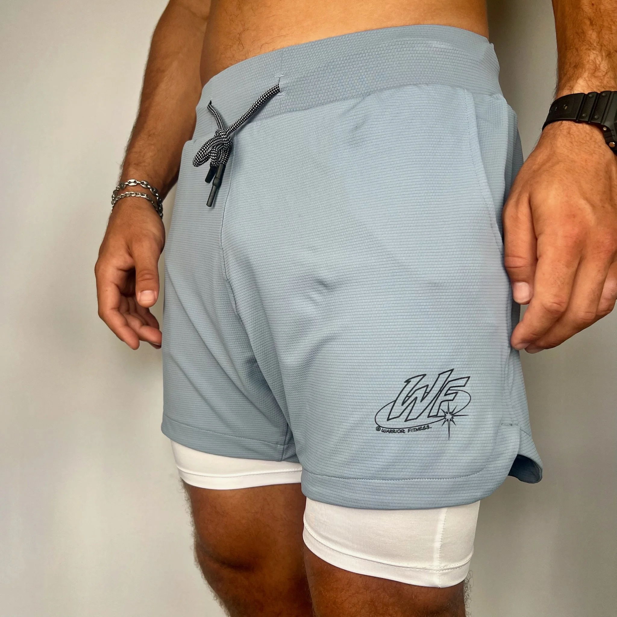 Short avec sous short bleu gris
