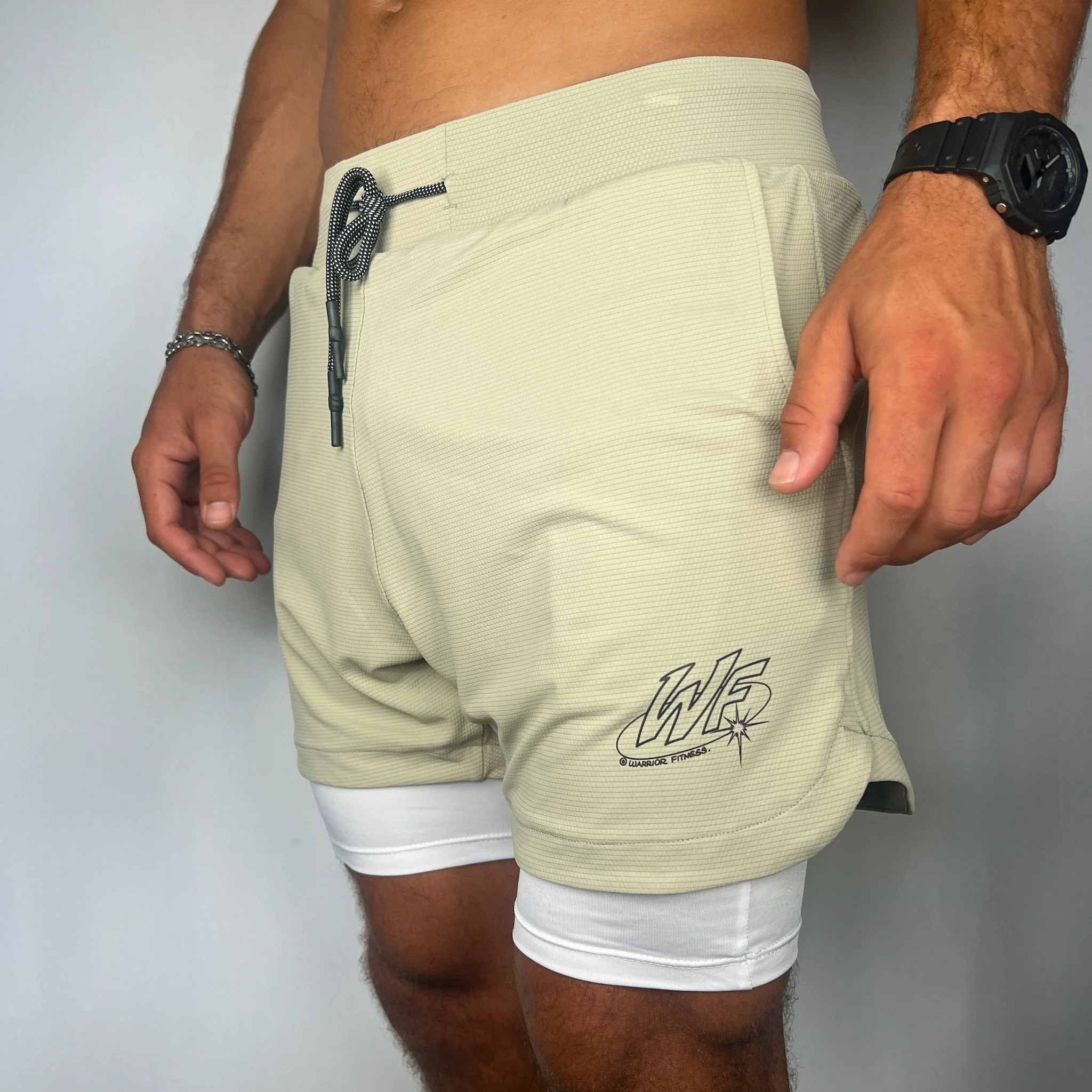 Short avec sous short kaki