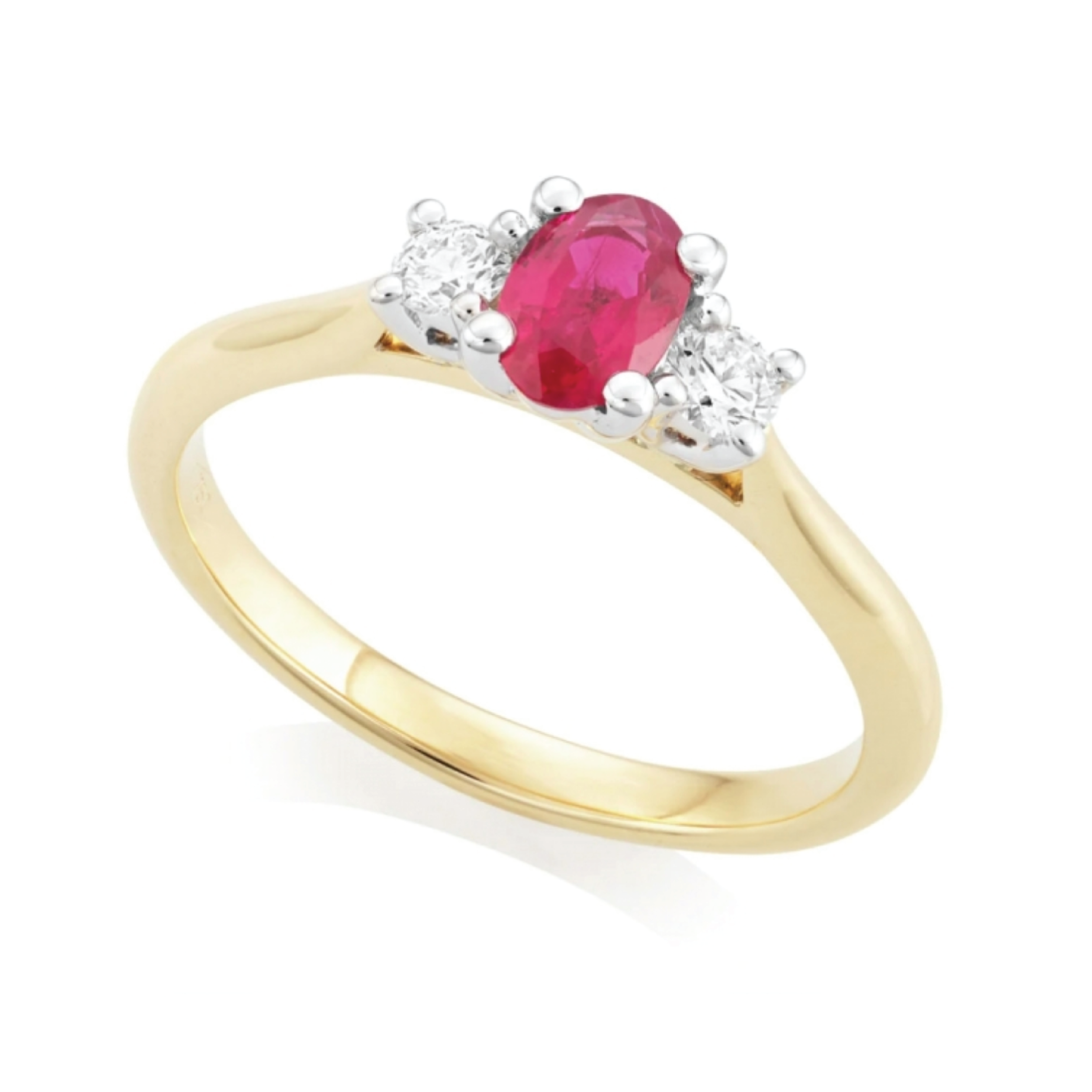 Oval Ruby Three-Stone Diamond Ring