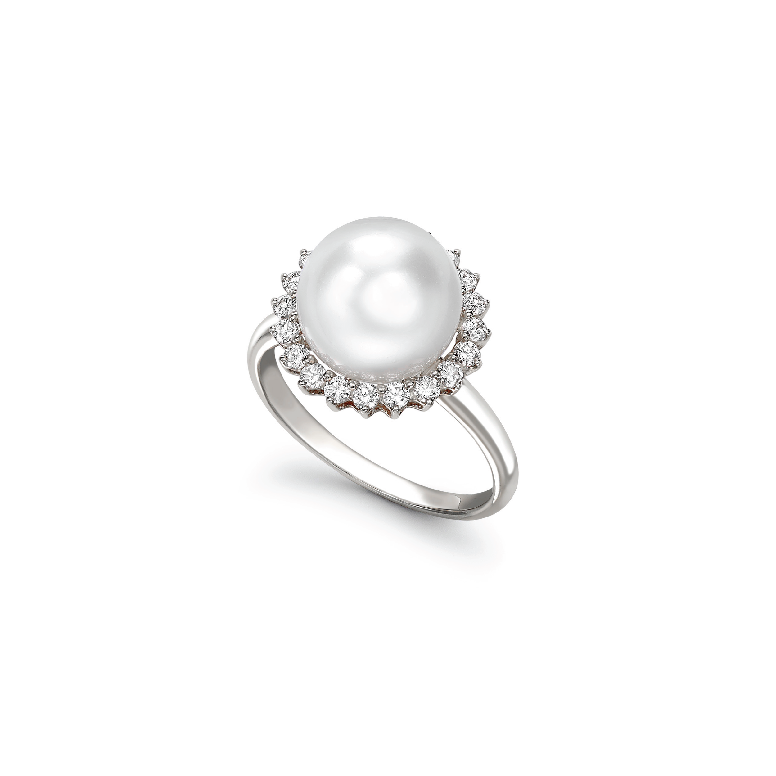 Cultured Pearl and Diamond Halo Ring