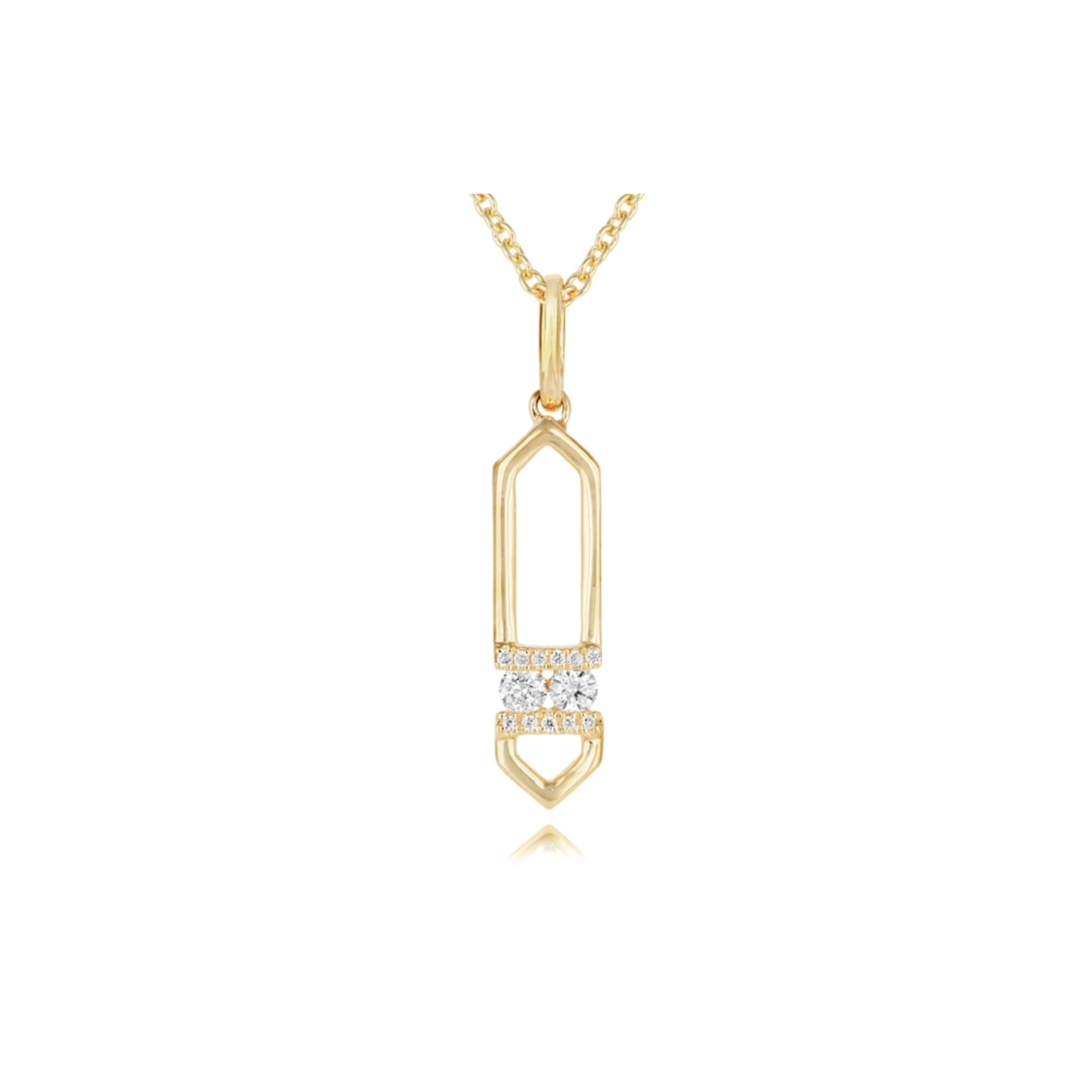Diamond Banded Yellow Gold Long Pendant