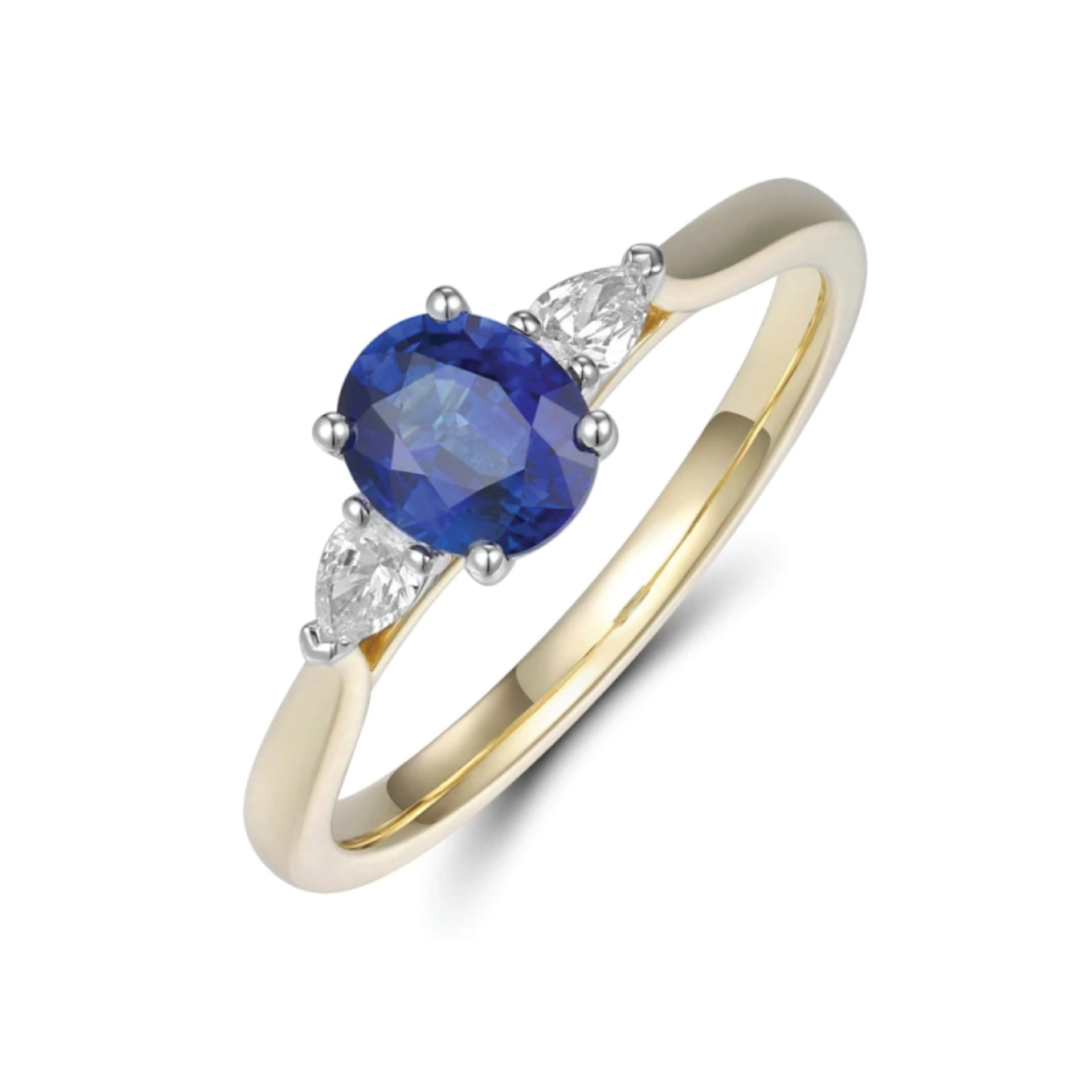 Oval Sapphire and Pear-Shaped Three-Stone Diamond Ring