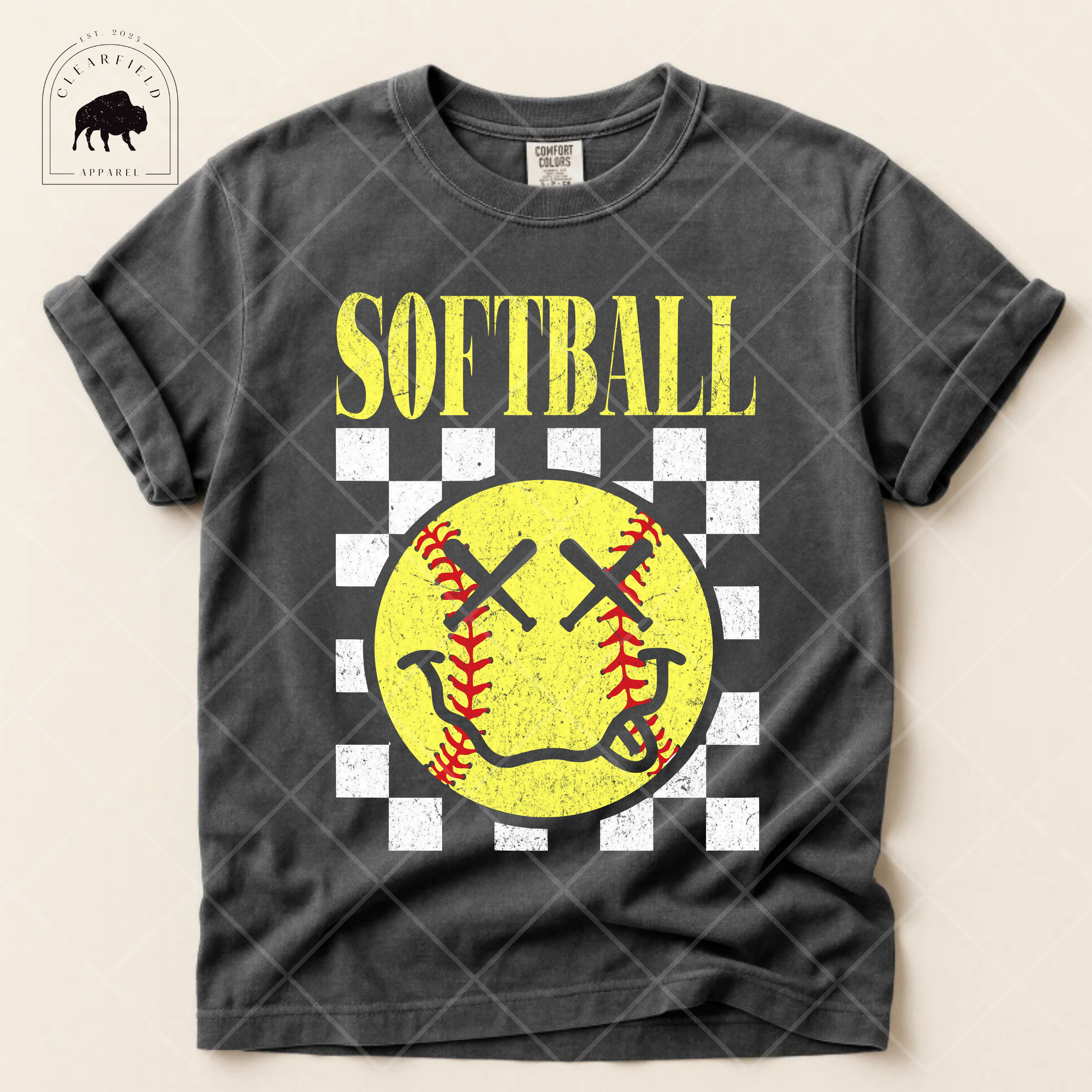 Softball Grunge Smiley T-shirt