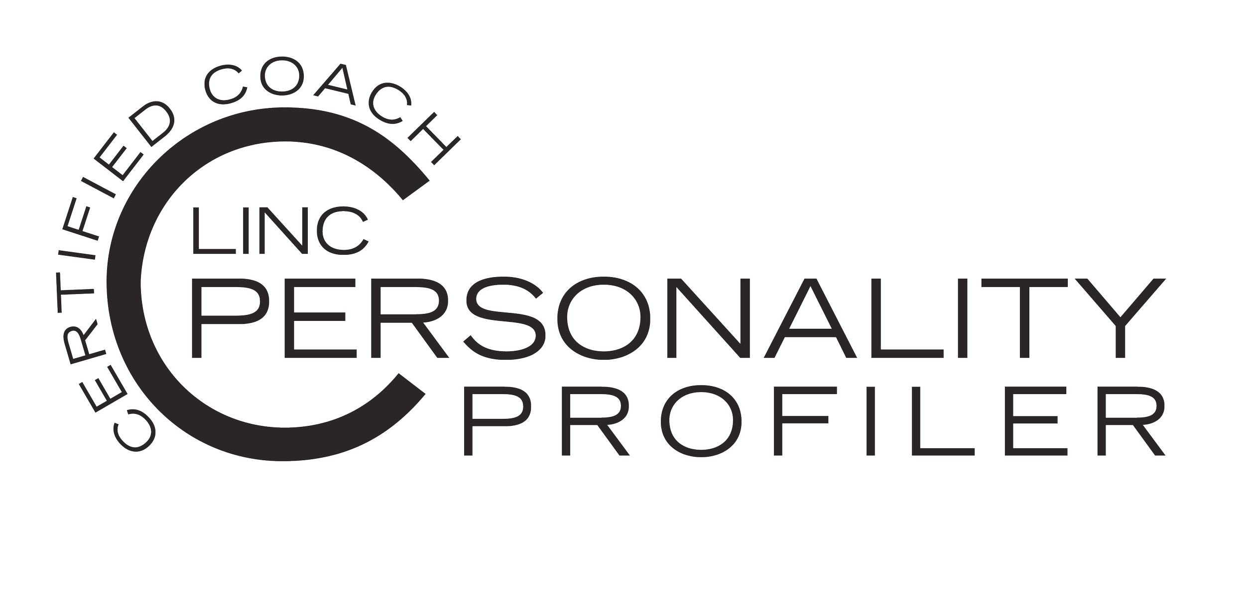 LINC Personality Profiler Logo, schwarz-weißer Text mit "Certified Coach" und großem "C"-Symbol.