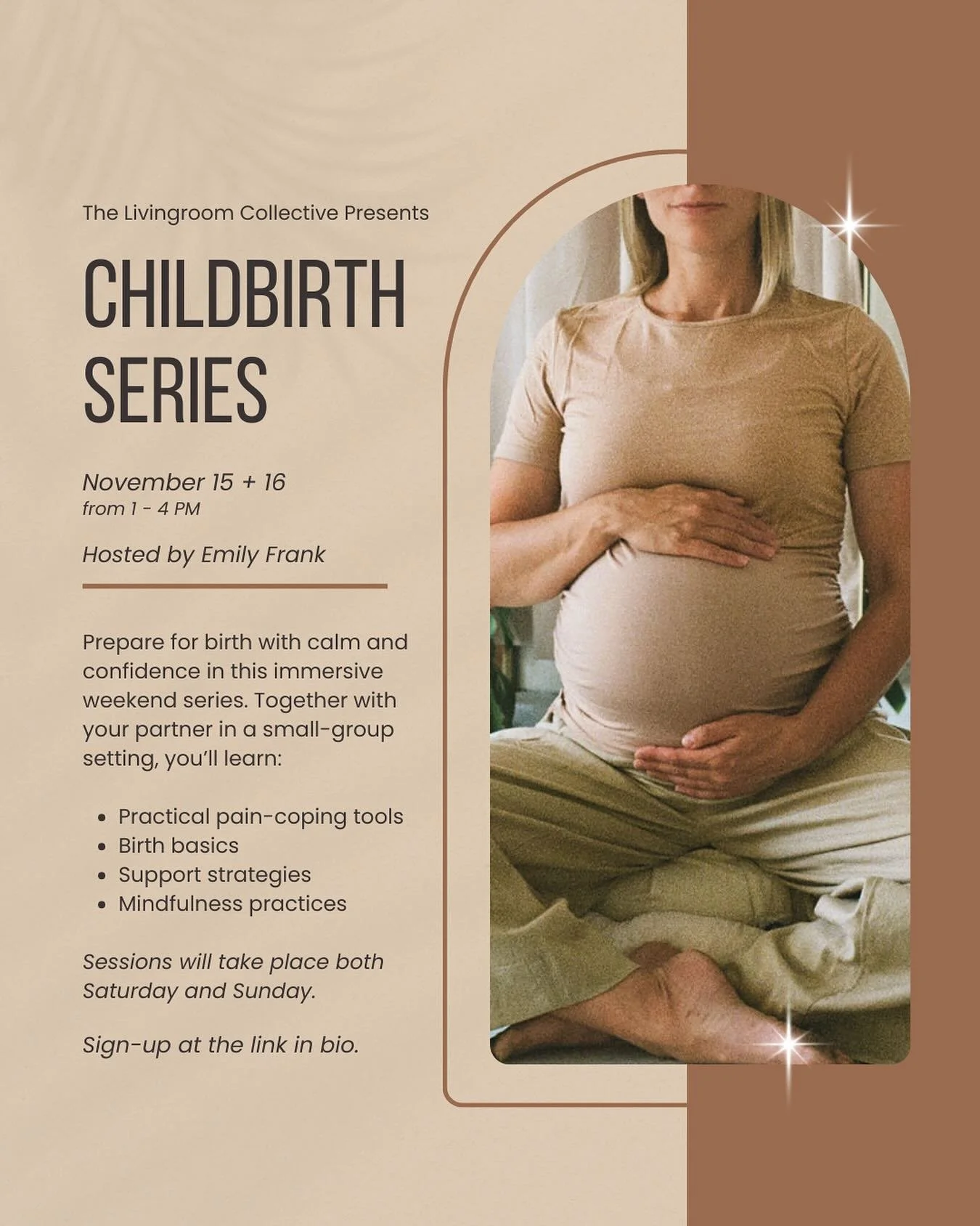 Last chance to join our Childbirth Class happening November 15 + 16, hosted by doula Emily Frank! We will be hosting two sessions this weekend (both are required) from 1-4pm at our studio space in Warren, RI. 

Together with your partner, you will le