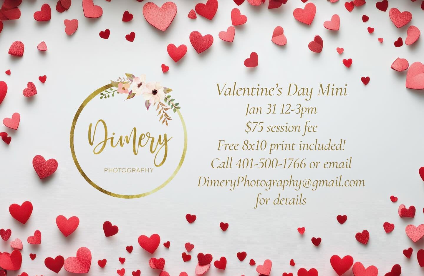 Looking for some cute Valentine&rsquo;s Day photos of your baby?! We are going to be hosting Dimery Photography at our studio space from 12-3pm on Saturday, January 31st for a Valentine&rsquo;s mini session! If interested in stopping by, please reach
