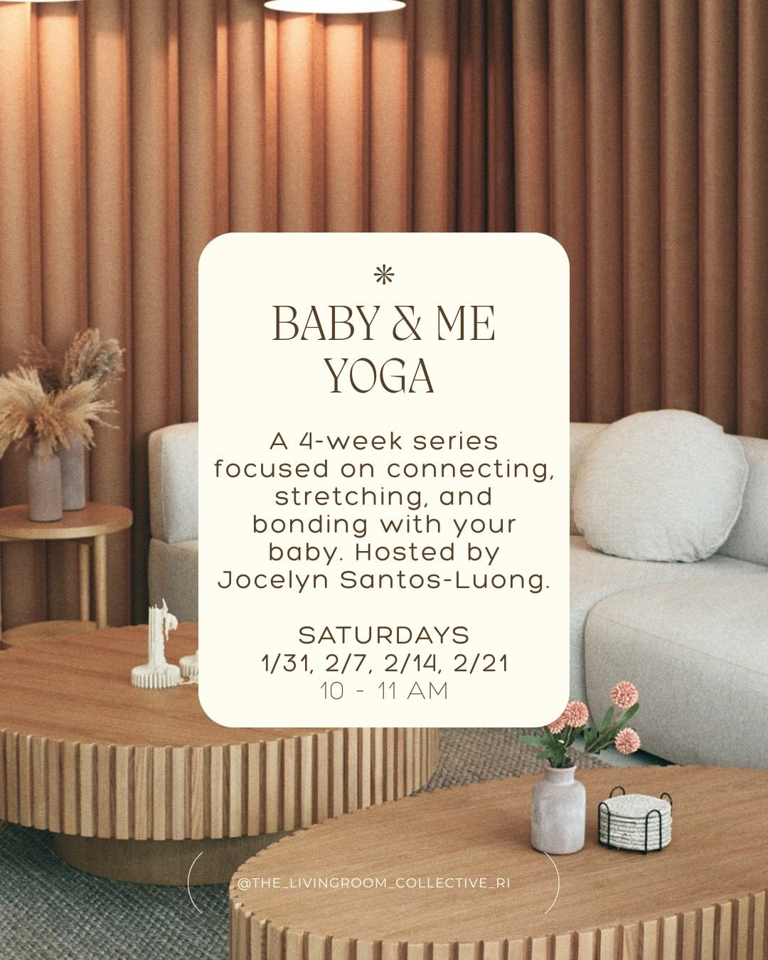 Due to our instructor being unwell over the weekend, we had to cancel our Baby &amp; Me Yoga! However, we have been able to shift the series by a week, meaning if you sign-up from now until Friday for all 4 classes, you will get $15 off! 

Jocelyn wi