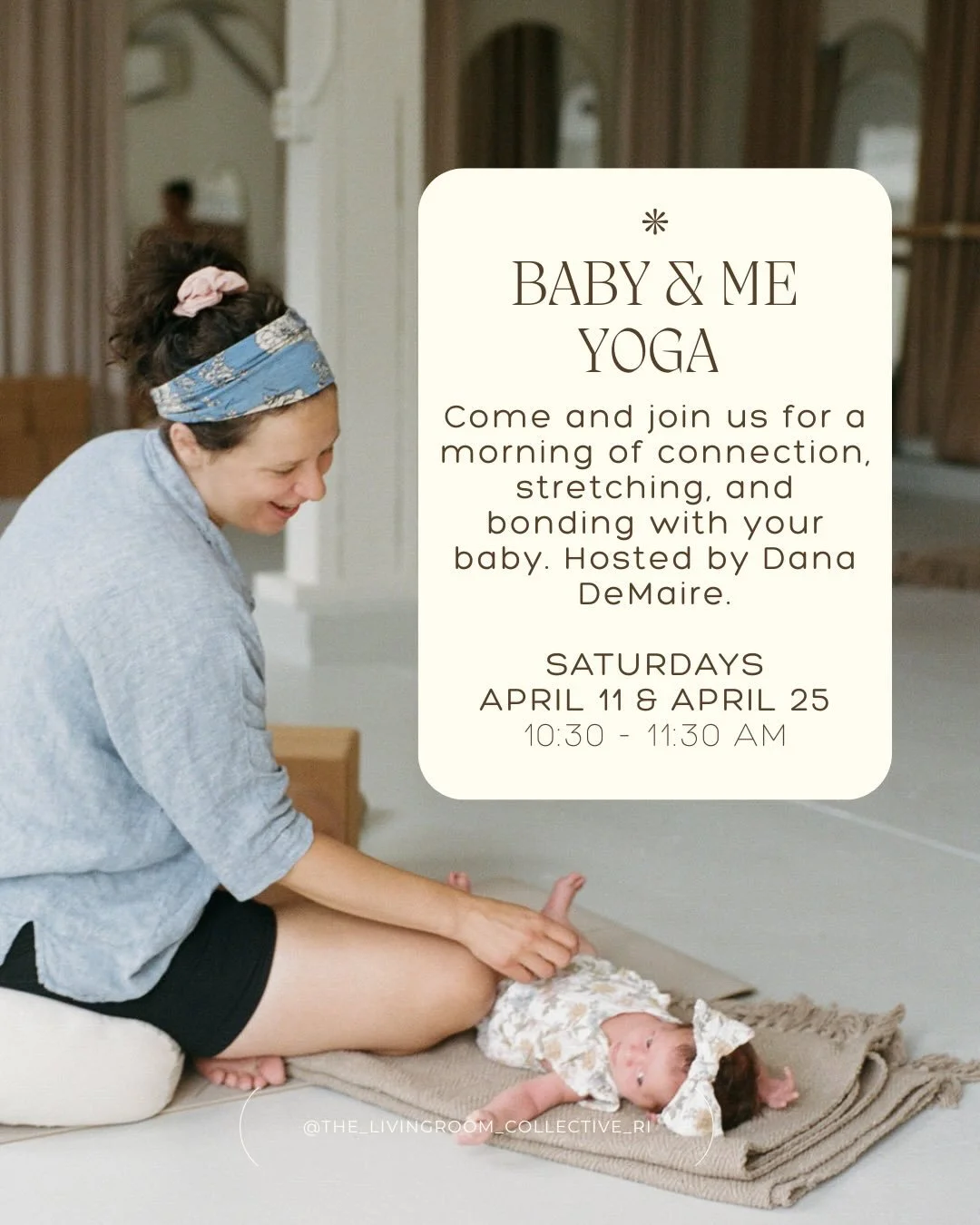 Baby &amp; Me Yoga is back and we couldn&rsquo;t be happier about it! This class will take place on Saturdays, from 10:30-11:30 with Dana DeMaire at our studio space in Warren, RI. We hope to see you there this weekend! Link is in our bio to sign-up 