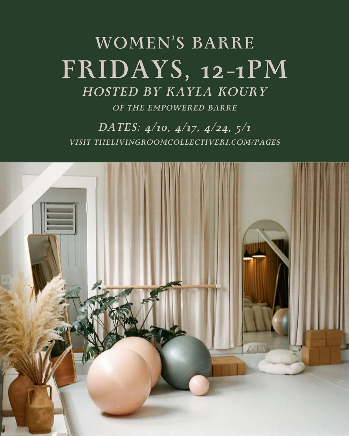 Women&rsquo;s Barre is starting back up again this Friday, April 10, from 12-1pm! To sign up, visit the link in our bio :) We can&rsquo;t wait to host this again!