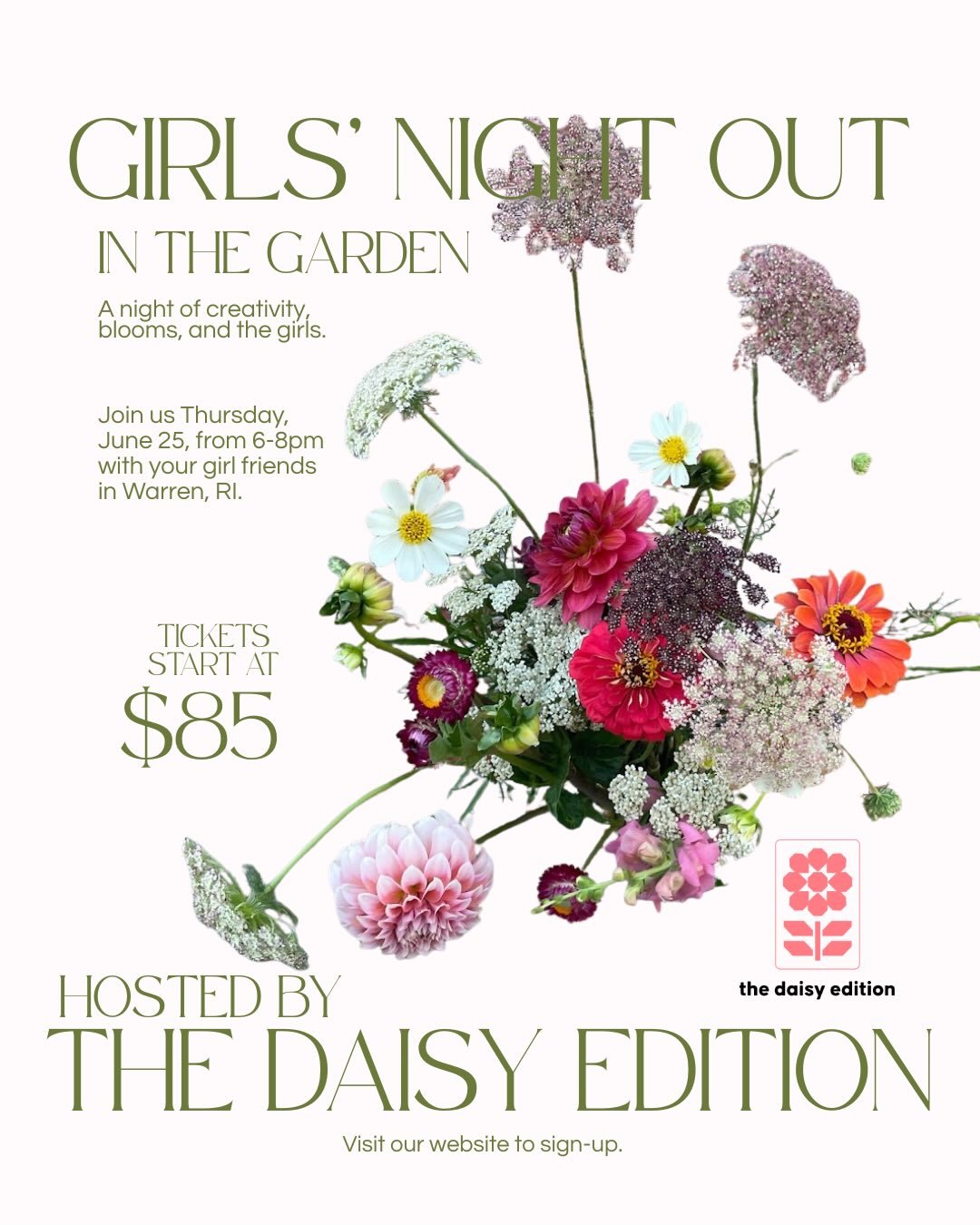 Girls&rsquo; Night Out in the Garden &mdash;

A night for you and the girls 🫶🏼 Join Heather Meehan, of The Daisy Edition Flower Farm, for a fun and flower filled Girls&rsquo; Night Out. 

We will have a &ldquo;Bouquet Bar&rdquo; fully stocked with 