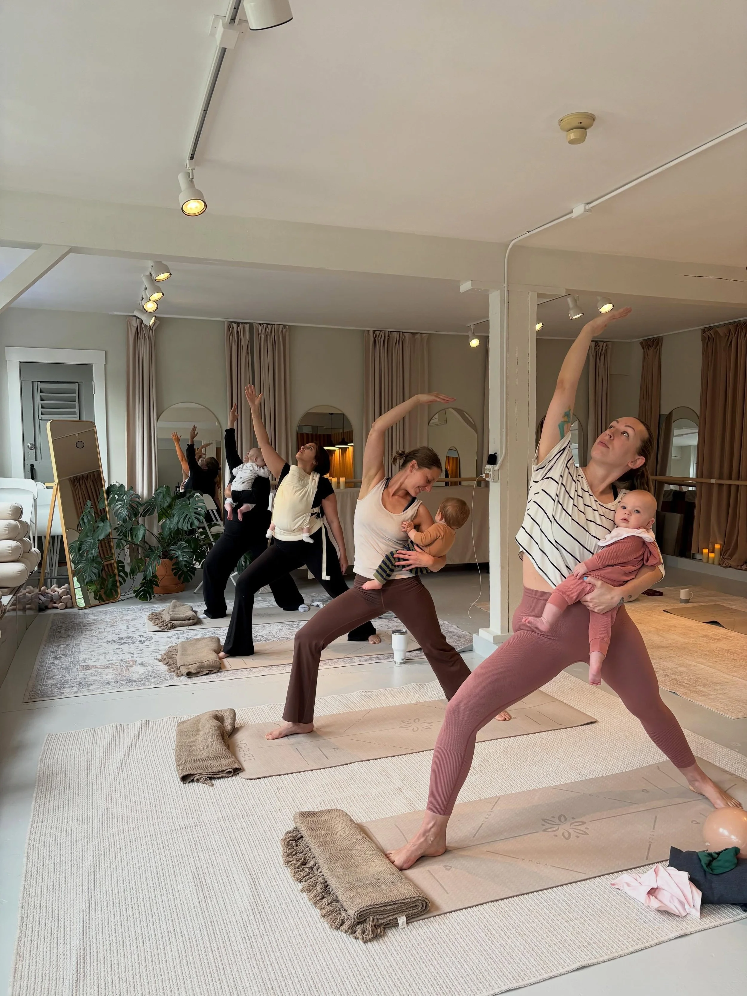 Join us this Saturday, June 6, from 10:30-11:30 for Baby &amp; Me Yoga with @yogi.dana.ri at our studio in Warren, RI! Move, connect, and breathe with your baby in this movement-based class. Prenatal Yoga will take place right afterwards from 12-1 pm