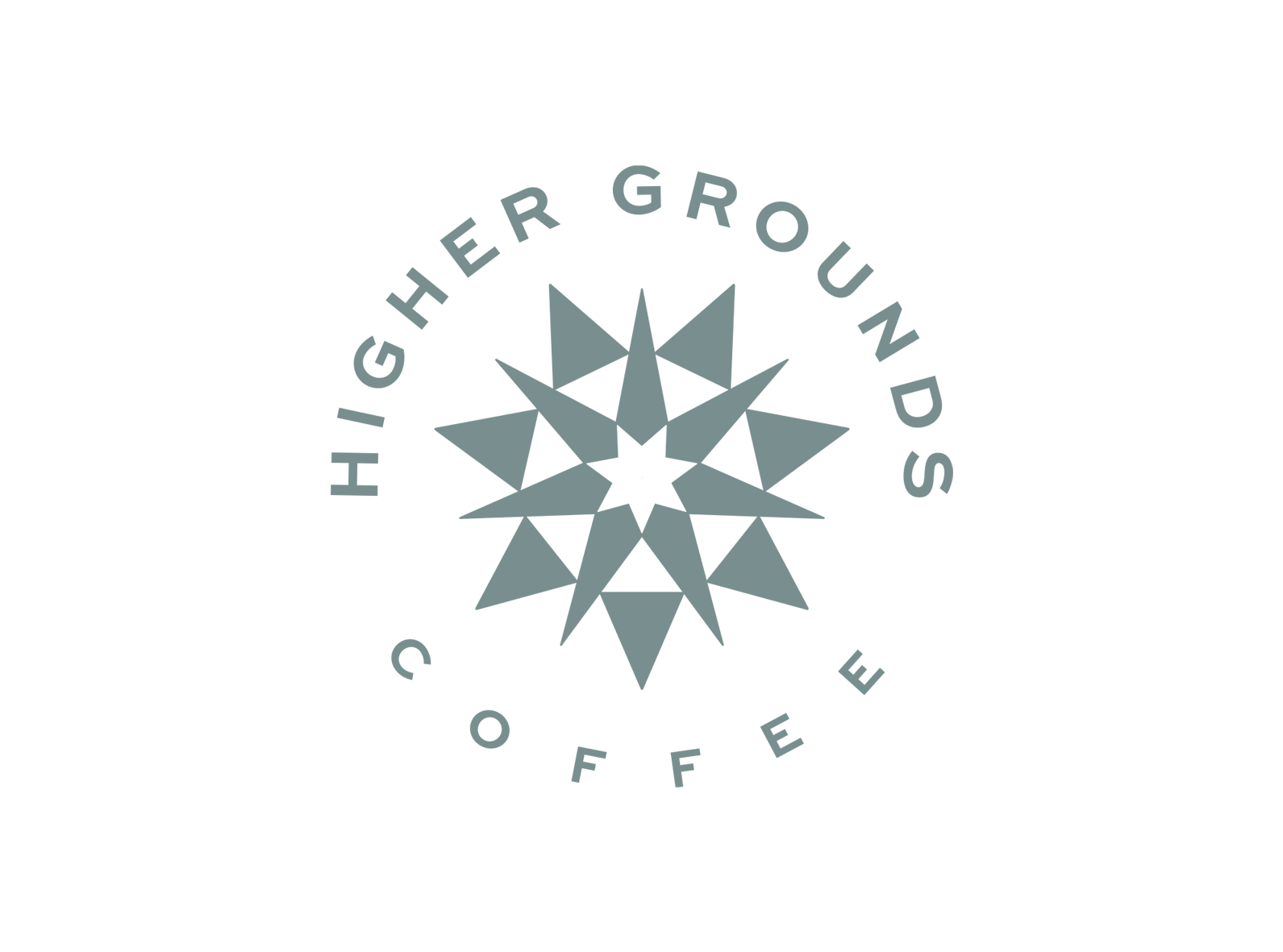 Logo for Higher Grounds Coffee featuring a geometric star pattern surrounded by the text 'Higher Grounds Coffee'.