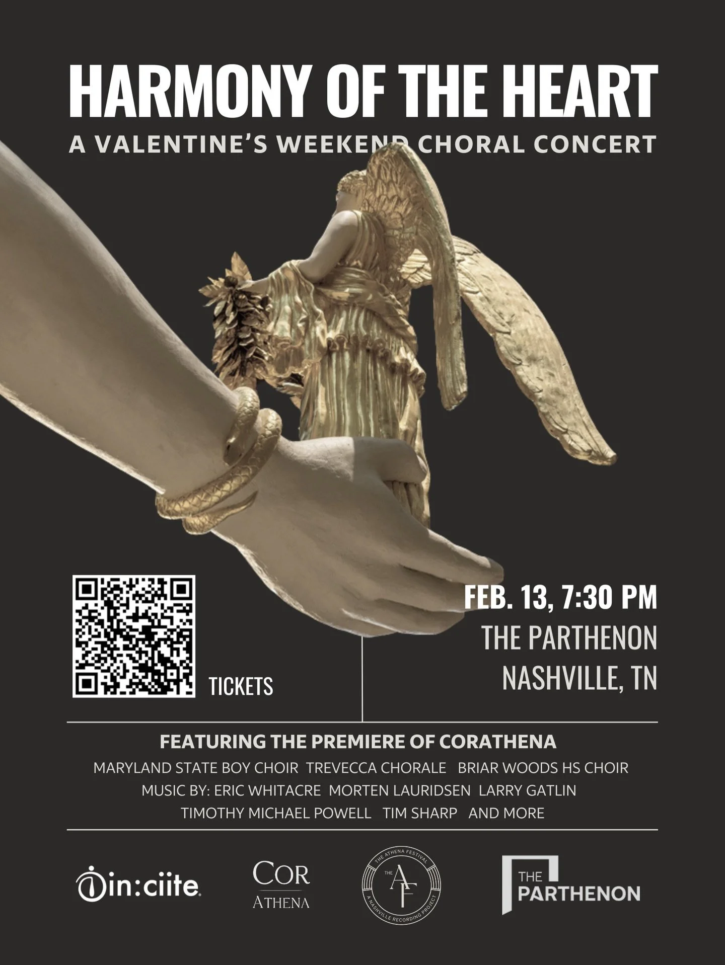 The Athena Festival returns with the premiere of Nashville&rsquo;s newest elite recording choir, CorAthena, for an extraordinary evening of music this Valentine&rsquo;s Weekend.

Experience Harmony of the Heart - an evening of choral artistry set wit