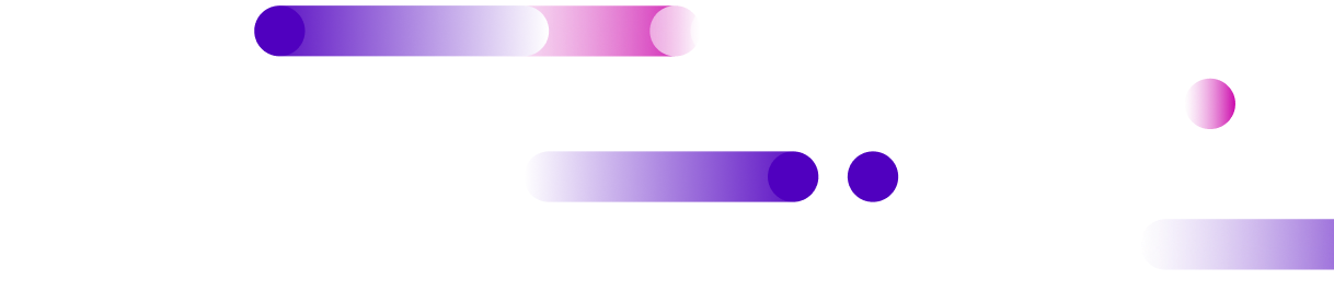 An abstract digital illustration with horizontal purple and pink gradient lines and rounded shapes on a white background.