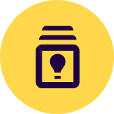 Lightbulb inside a jar icon with a yellow background