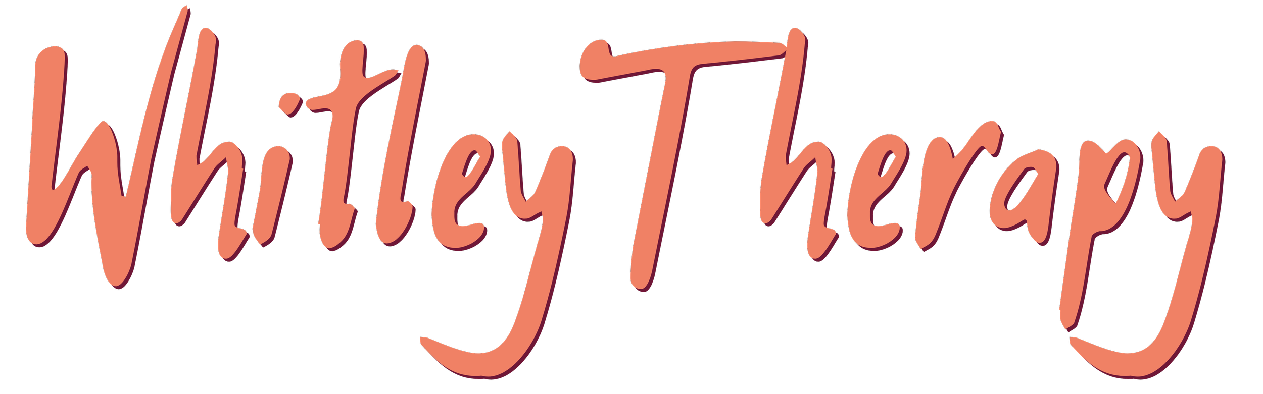 "Whitley Therapy" logo in orange text on pink background