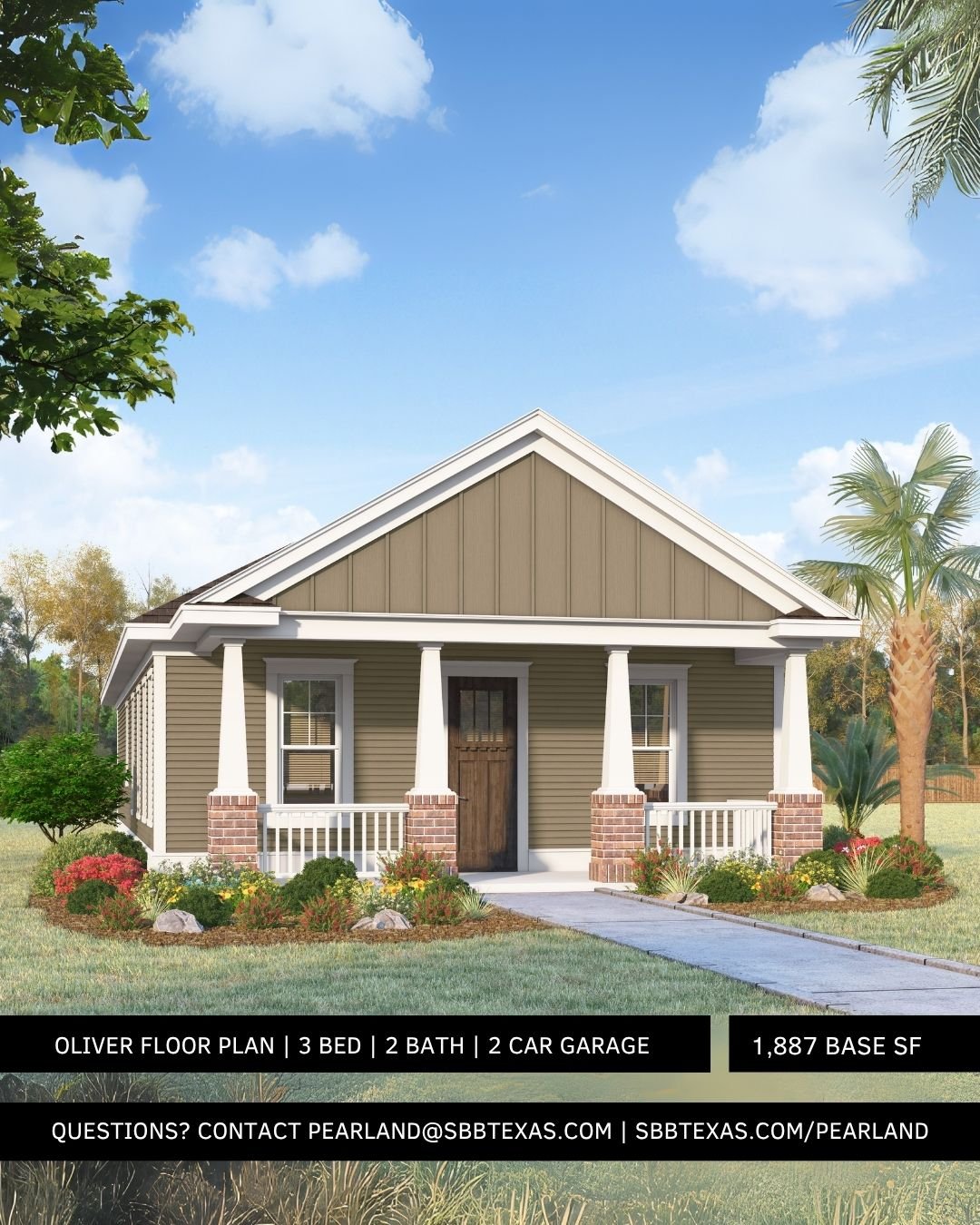 Introducing our Oliver Floor Plan - Elevation B! ☀️ This single-story bungalow featuring an open-concept layout, oversized island, a designated formal study, and a spacious primary bedroom complemented by a generous walk-in closet. Large covered rear