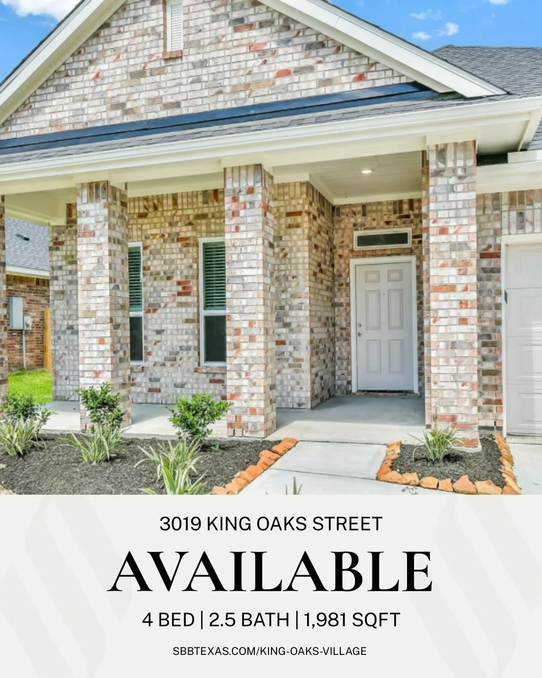 3019 King Oaks Street is a beautiful 1-story home that features a gourmet kitchen, which includes 42" Kitchen cabinets with granite countertops. The primary bedroom includes a luxurious walk-in shower and double sinks. The home also features 10 