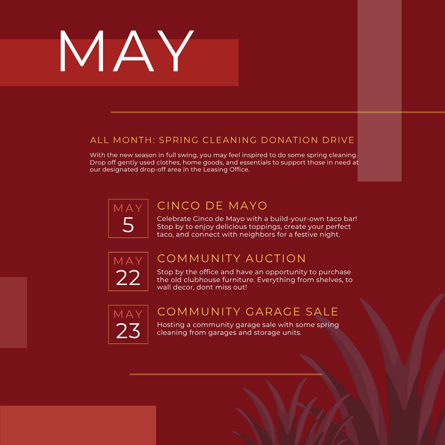 🎉 Cinco De Mayo Celebration
📅 Tuesday, May 5th
⏰ 5:00 PM &ndash; 7:00 PM
Join us for an evening of delicious food, good vibes, and community fun! 🌮🎶
✨ Bonus: We&rsquo;ll also be hosting a special giveaway! Details will be shared during the event,