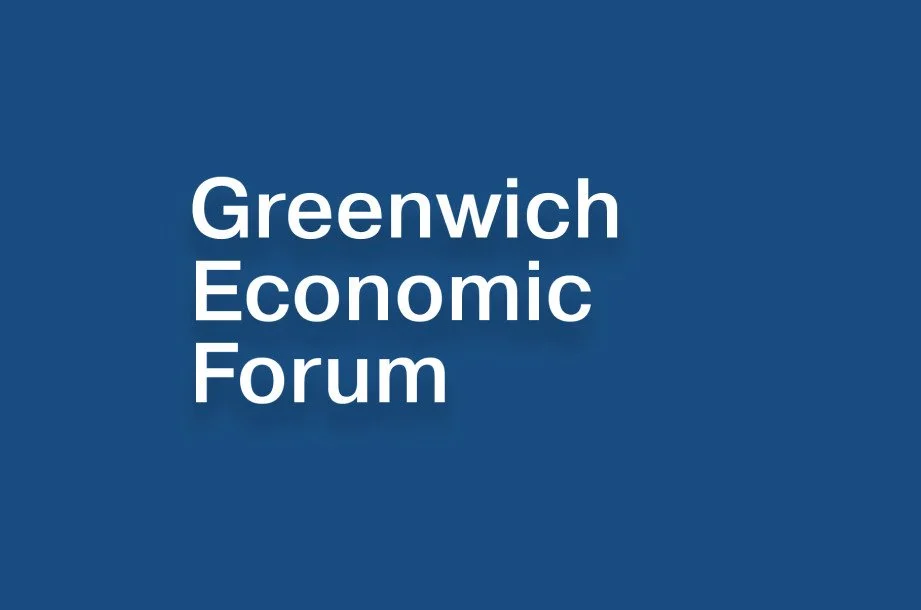 Blue background with white text reading 'Greenwich Economic Forum'