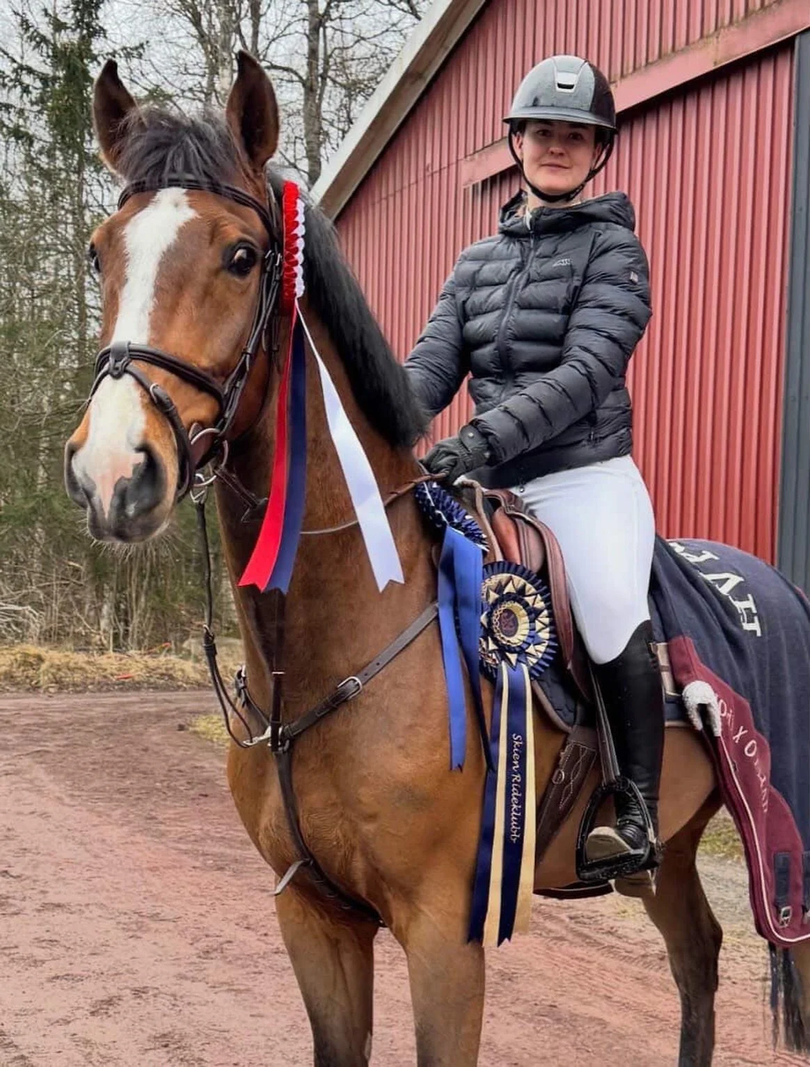 Gratulerer s&aring; mye med seier i dag @rikke_aa_lium 😍🇳🇴 &laquo;Vi har hatt en superfin stevnedag hos Skogan rideklubb. Daim kjentes helt fantastisk og hoppet to feilfrie runder i 1.10m og 1.20m, og vi fikk med oss en 3. plass og en 1. plass hje
