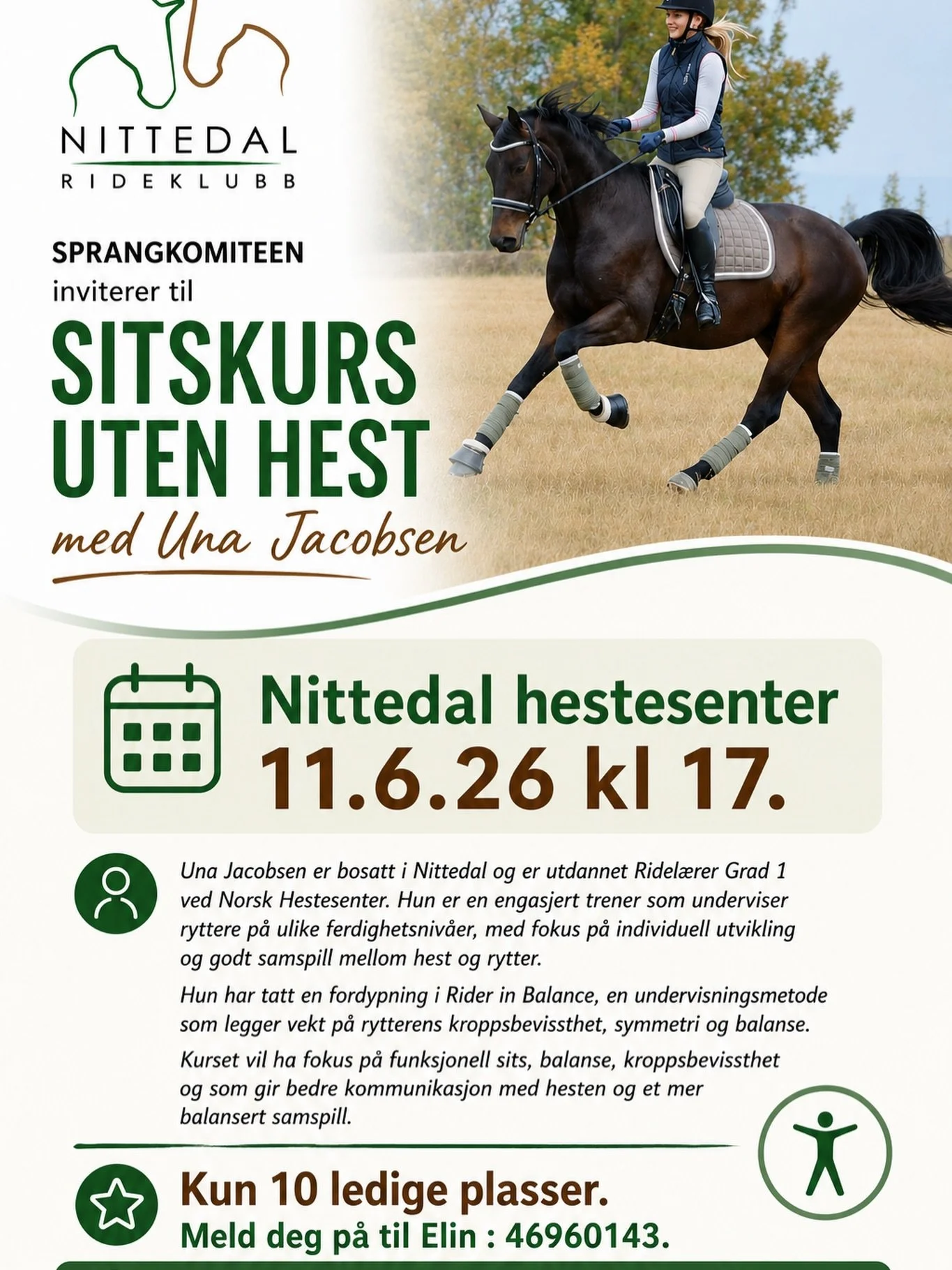 I Nittedal rideklubb kjeder vi oss aldri! Bli med p&aring; sitskurs uten hest da vet. Nb: kun 10 plasser s&aring; her m&aring; man hive seg rundt 🤩