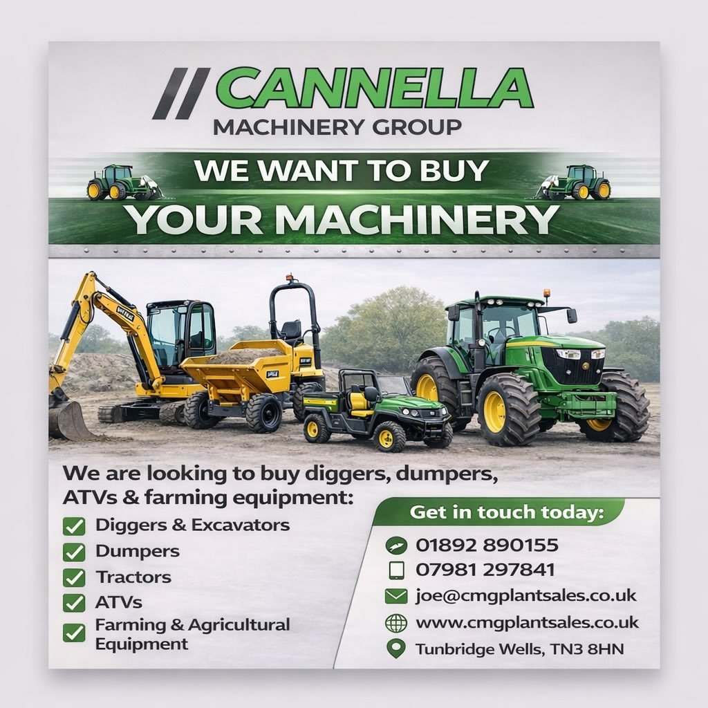 We want to buy your machinery!! Best prices paid!
🟢Cannella Machinery Group Limited 
☎️ 01892 890155
📱 07981297841 Joe
✉️ joe@cmgplantsales.co.uk 
💻 www.cmgplantsales.co.uk 
📍Tunbridge wells TN3 8HN