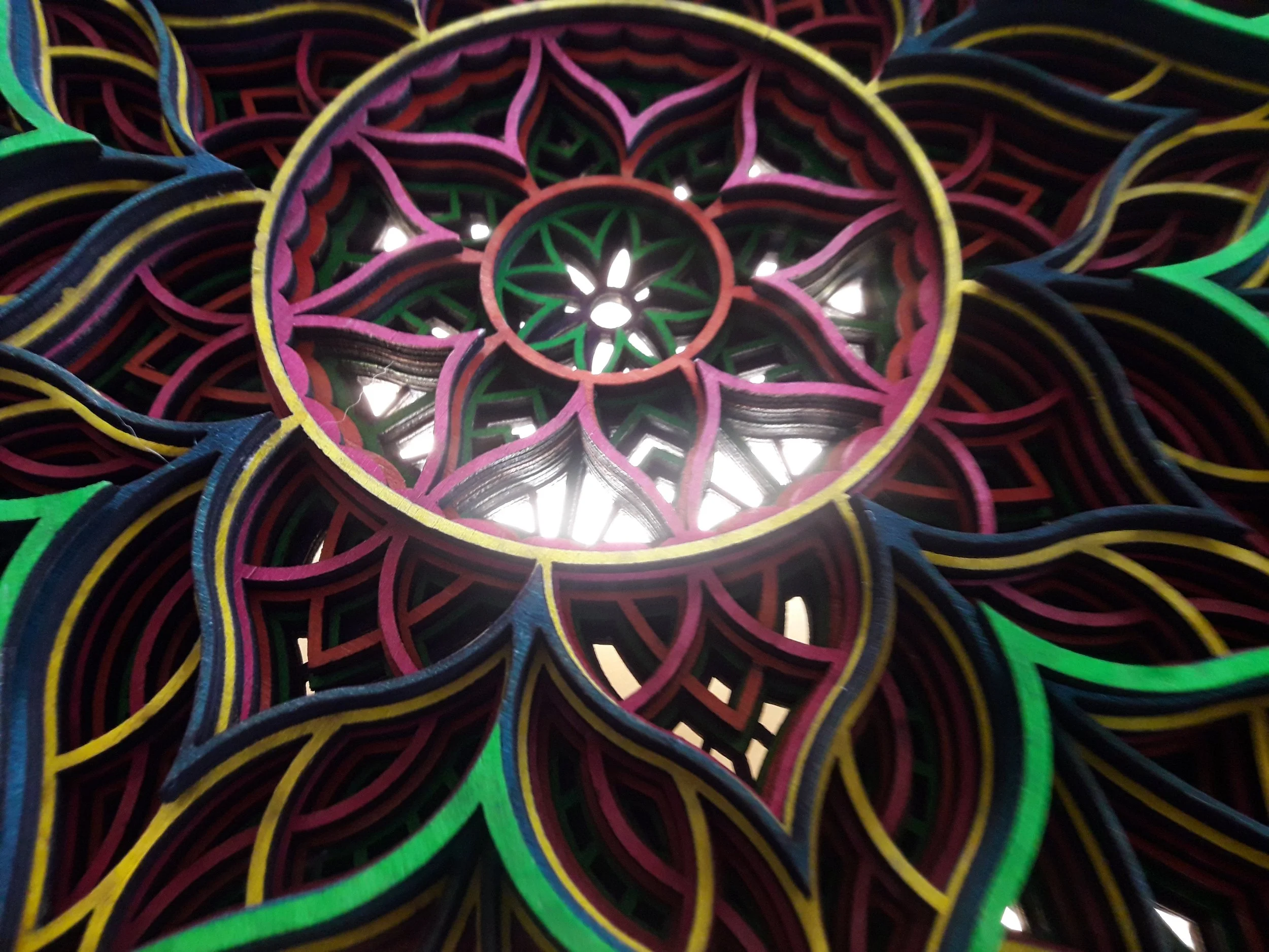 Colorful layered mandala design with intricate patterns