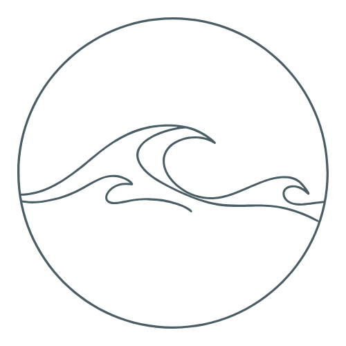 Line drawing of ocean waves inside a circle
