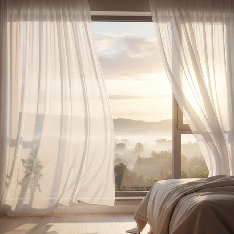 Morning sunlight and calm daily routine imagery symbolizing circadian rhythm alignment and biological balance.