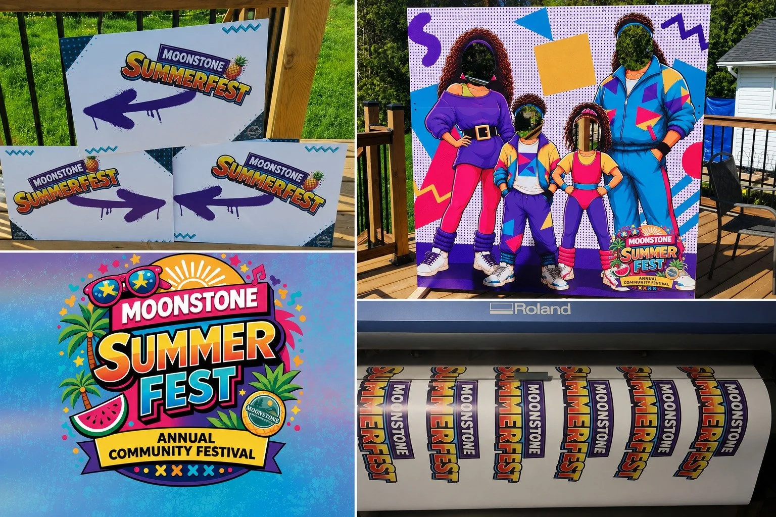While Moonstone Summer Fest may have been postponed due to the rain this past weekend, we still wanted to share some of the pieces we created for the event. From signage and banners to creative builds and photo ops, this project was all about bringin