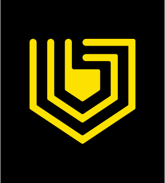 Company logo, a stylized letter 'B' with lines surrounding it that shape the form of a protective shield.