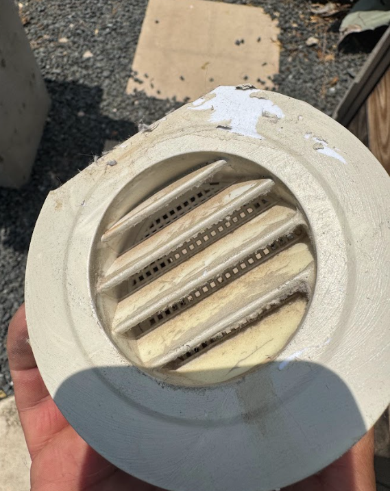 3 Inch Nautical Vent- Incorrect by building- Minimum dryer vent size 4 inches and built in screen